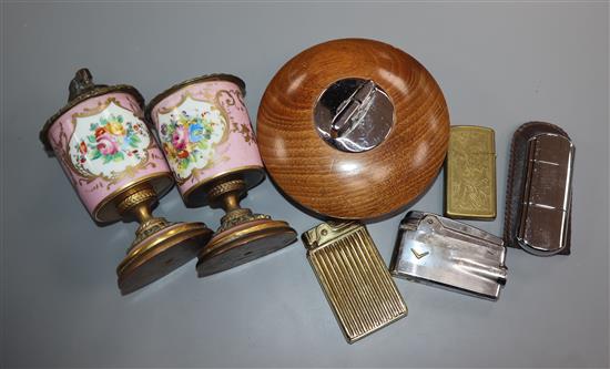 Assorted lighters including porcelain mounted.